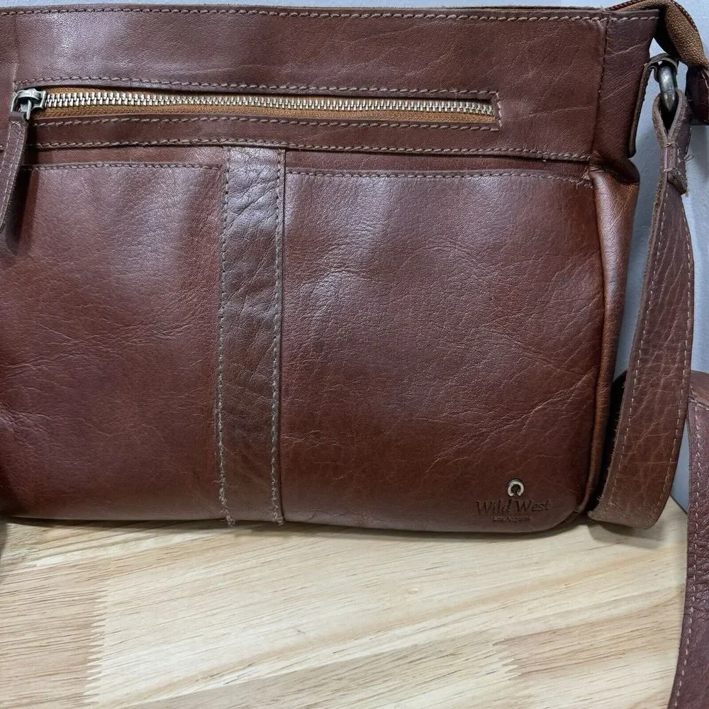 Wild West Los Angeles Leather Purse Brown‎ Shoulder Bag Green Gingham Western